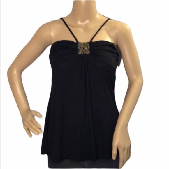 Fashion Bug Vintage Y2K Black Tank Top Spaghetti Straps Beaded Small - Picture 1 of 8